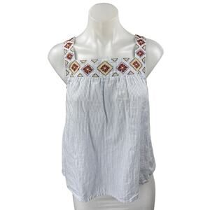Madewell Embroidered Island Striped Blue Sleeveless Boho Cami Tank Top Size XXS